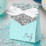Aqua Blue Teal Silver Girly Glitter Monogram Name Favor Box<br><div class="desc">Girly Aqua Blue Teal Silver Sparkle Glitter Monogram Name and Initial Paper Party Gift Boxes This makes the perfect sweet 16 birthday,  wedding,  bridal shower,  anniversary,  baby shower or bachelorette party gift for someone that loves glam luxury and chic styles.</div>