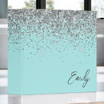 Aqua Blue Teal Silver Glitter Monogram Binder<br><div class="desc">Aqua Blue Teal Silver Glitter Monogram Name Binder. This makes the perfect sweet 16 birthday,  wedding,  bridal shower,  anniversary,  baby shower or bachelorette party gift for someone that loves glam luxury and chic styles.</div>