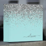 Aqua Blue Teal Silver Glitter Monogram Binder<br><div class="desc">Aqua Blue - Teal and Silver Sparkle Glitter Script Monogram Name Binder. This makes the perfect sweet 16 birthday,  wedding,  bridal shower,  anniversary,  baby shower or bachelorette party gift for someone that loves glam luxury and chic styles.</div>