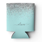 Aqua Blue Teal Silver Glitter Monogram