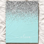 Aqua Blue Teal Silver Glitter Monogram Fleece Blanket<br><div class="desc">Aqua Blue - Teal and Silver Sparkle Glitter Script Monogram Name and Initial Fleece Blanket. This makes the perfect sweet 16 birthday,  wedding,  bridal shower,  anniversary,  baby shower or bachelorette party gift for someone that loves glam luxury and chic styles.</div>