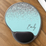 Aqua Blue Teal Silver Glitter Monogram Gel Mouse Pad<br><div class="desc">Aqua Blue Teal Silver Glitter Monogram Sparkle Glitter Name and Initial Mousepad (Mouse Pad). This makes the perfect sweet 16 birthday,  wedding,  bridal shower,  anniversary,  baby shower or bachelorette party gift for someone that loves glam luxury and chic styles.</div>