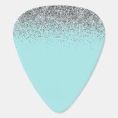 Aqua Blue Teal Silver Glitter Monogram Guitar Pick (Back)