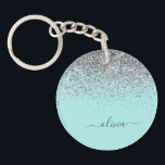 Aqua Blue Teal Silver Glitter Monogram Keychain<br><div class="desc">Aqua Blue - Teal and Silver Sparkle Glitter Script Monogram Name Keychain. This makes the perfect sweet 16 birthday,  wedding,  bridal shower,  anniversary,  baby shower or bachelorette party gift for someone that loves glam luxury and chic styles.</div>