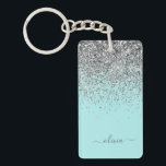 Aqua Blue Teal Silver Glitter Monogram Keychain<br><div class="desc">Aqua Blue - Teal and Silver Sparkle Glitter Script Monogram Name Keychain. This makes the perfect sweet 16 birthday,  wedding,  bridal shower,  anniversary,  baby shower or bachelorette party gift for someone that loves glam luxury and chic styles.</div>