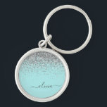 Aqua Blue Teal Silver Glitter Monogram Keychain<br><div class="desc">Aqua Blue - Teal and Silver Sparkle Glitter Script Monogram Name Keychains (Key Chain). This makes the perfect sweet 16 birthday,  wedding,  bridal shower,  anniversary,  baby shower or bachelorette party gift for someone that loves glam luxury and chic styles.</div>