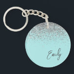 Aqua Blue Teal Silver Glitter Monogram Keychain<br><div class="desc">Aqua Blue Teal Silver Glitter Monogram Name Keychain. This makes the perfect sweet 16 birthday,  wedding,  bridal shower,  anniversary,  baby shower or bachelorette party gift for someone that loves glam luxury and chic styles.</div>