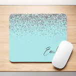 Aqua Blue Teal Silver Glitter Monogram Mouse Pad<br><div class="desc">Aqua Blue Teal Silver Sparkle Glitter Monogram Name and Initial Mousepad (mouse pad). This makes the perfect sweet 16 birthday,  wedding,  bridal shower,  anniversary,  baby shower or bachelorette party gift for someone that loves glam luxury and chic styles.</div>