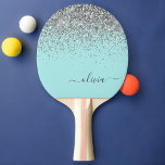 Aqua Blue Teal Silver Glitter Monogram Ping Pong Paddle<br><div class="desc">Aqua Blue - Teal and Silver Sparkle Glitter Script Monogram Name Ping Pong Paddle. This makes the perfect sweet 16 birthday,  wedding,  bridal shower,  anniversary,  baby shower or bachelorette party gift for someone that loves glam luxury and chic styles.</div>