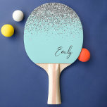 Aqua Blue Teal Silver Glitter Monogram Ping Pong Paddle<br><div class="desc">Aqua Blue Teal Silver Glitter Monogram Name Ping Pong Paddle. This makes the perfect sweet 16 birthday,  wedding,  bridal shower,  anniversary,  baby shower or bachelorette party gift for someone that loves glam luxury and chic styles.</div>