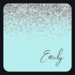 Aqua Blue Teal Silver Glitter Monogram Square Sticker<br><div class="desc">Aqua Blue Teal Silver Glitter Monogram Name Paper Party Sticker Address Labels. This makes the perfect sweet 16 birthday,  wedding,  bridal shower,  anniversary,  baby shower or bachelorette party gift for someone that loves glam luxury and chic styles.</div>