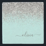 Aqua Blue Teal Silver Glitter Monogram Stone Coaster<br><div class="desc">Aqua Blue - Teal and Silver Sparkle Glitter Script Monogram Name Stone Tile. This makes the perfect graduation,  sweet 16 birthday,  wedding,  bridal shower,  anniversary,  baby shower or bachelorette party gift for someone that loves glam luxury and chic styles.</div>