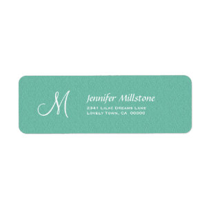 AQUA BLUE Textured Wedding Monogram Address Label