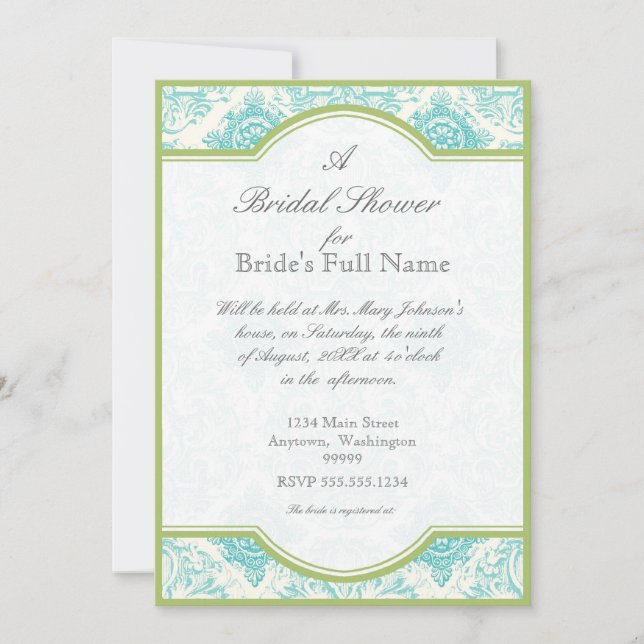 Aqua Blue Toile Quatrefoil - Invitation Fête des m (Devant)