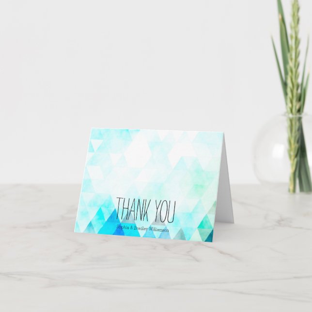Aqua Blue Triangles Watercolor Thank you (Front)
