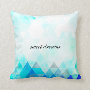 Aqua Blue Triangles Watercolor Throw Pillow