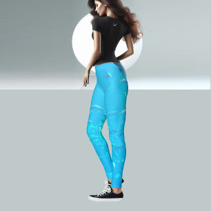 Aqua Blue Tropical Marine Ocean Life Workout Yoga Leggings