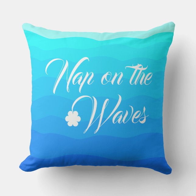 aqua blue tropical summer watercolor artistic outdoor pillow (Front)
