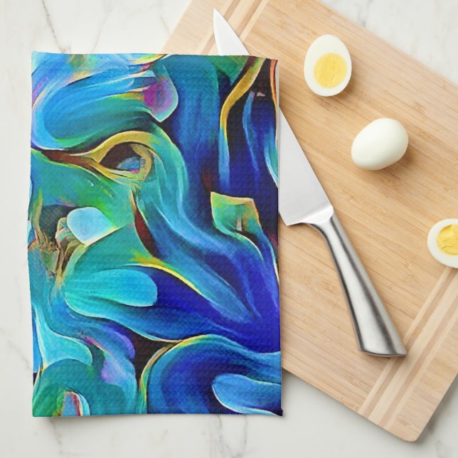 Aqua Blue Turquoise Abstrait Art Serviette de cuis (Quart Plié)