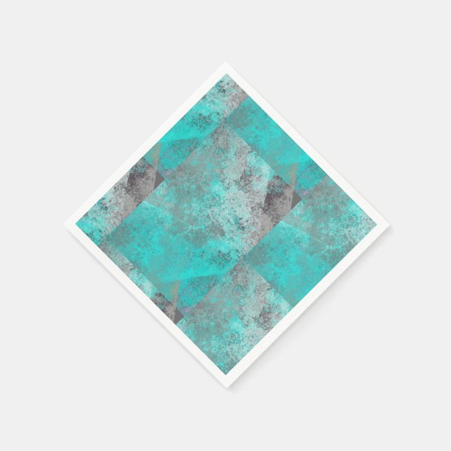 Aqua Blue Turquoise and Grey Abstract Napkin (Corner)