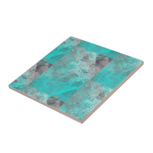 Aqua Blue Turquoise and Grey Distressed   Tile