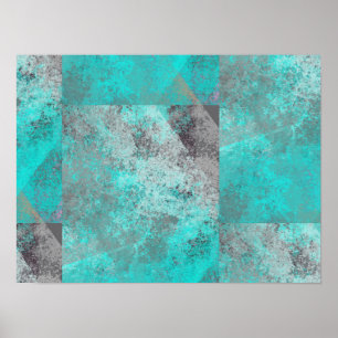 Aqua Blue Turquoise and Grey Modern Distressed  Poster