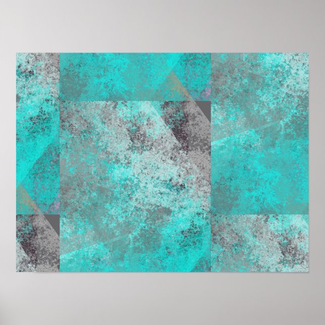 Aqua Blue Turquoise and Grey Modern Distressed  Poster (Front)