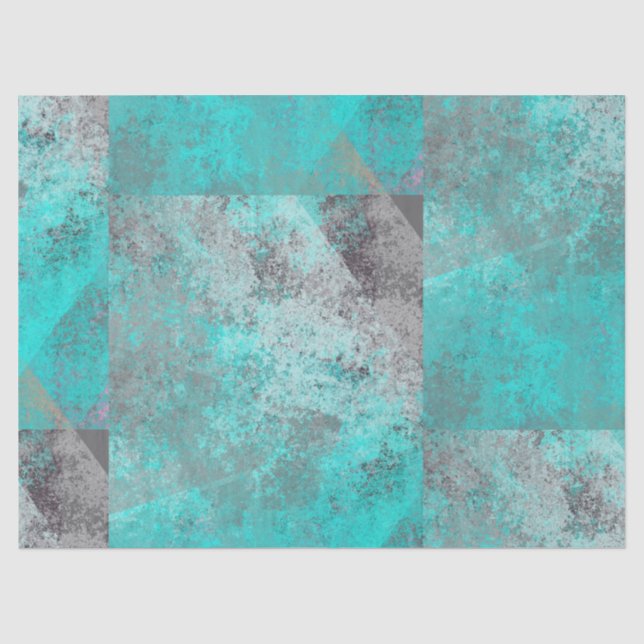 Aqua Blue Turquoise and Grey Modern Distressed  Tissue Paper (Front)