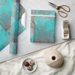 Aqua Blue Turquoise and Grey Modern Distressed Wrapping Paper