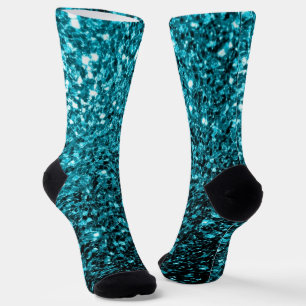 Aqua blue Turquoise faux glitter sparkles Socks
