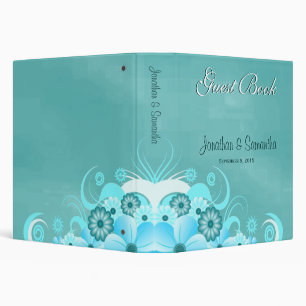 Aqua Blue Turquoise Floral 1.5" Wedding Guest Book Binder