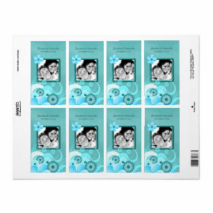 Aqua Blue Turquoise Floral Mariage Photo Favoriser