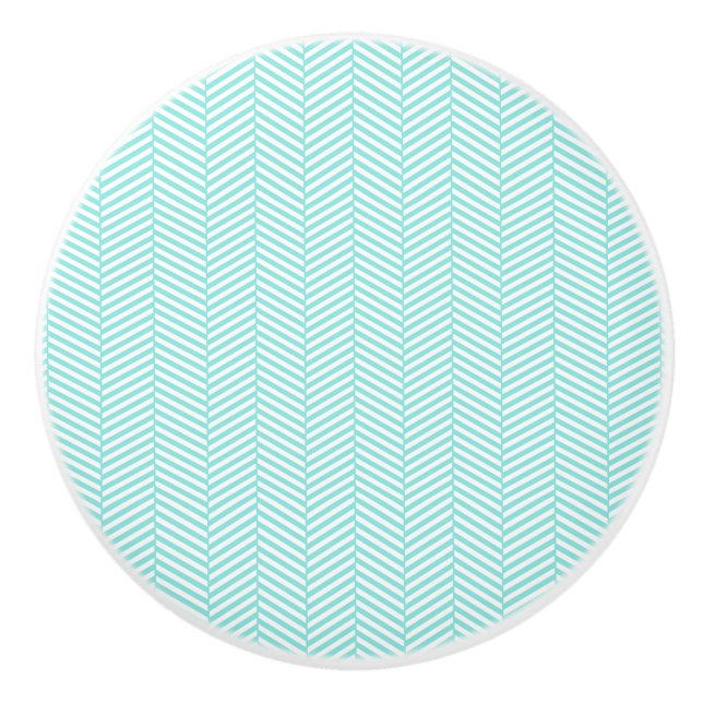 Aqua Blue Turquoise Teal White Chevron Ceramic Knob (Front)