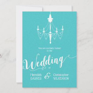 Aqua Blue Vintage Chandelier Wedding Invitation