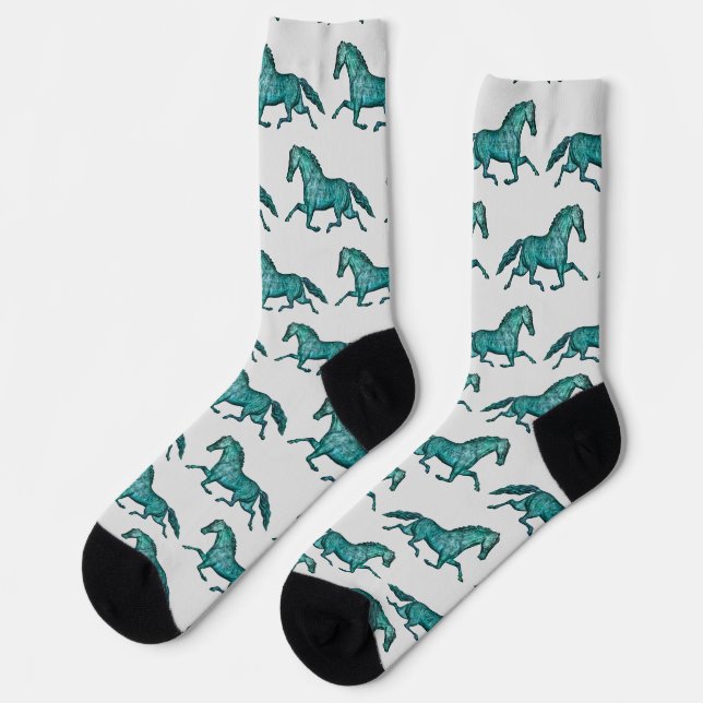 Aqua Blue Vintage Horse Crazy Socks (Left)
