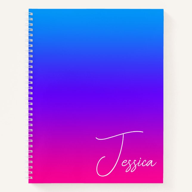 Aqua Blue Violet Purple and Hot Pink Ombre Notebook (Front)