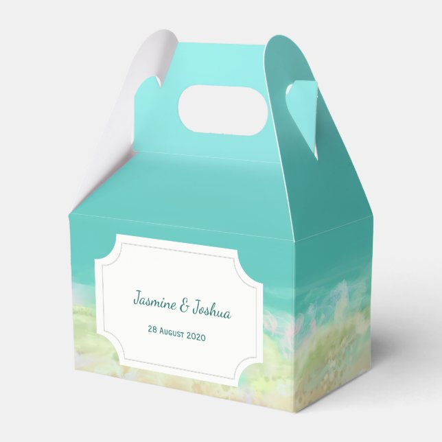 Aqua blue water  beach seashore painted favor box (Front Side)