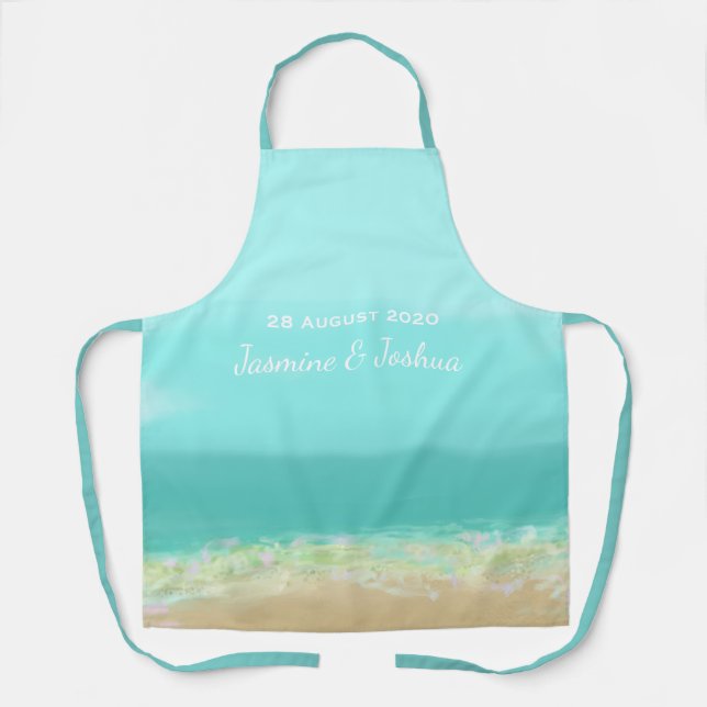Aqua blue water/painted beach seashore apron (Front)