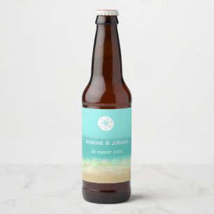Aqua blue water/painted beach seashore personalize beer bottle label
