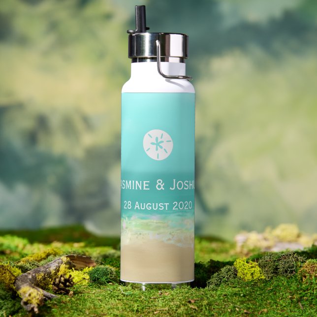 Aqua blue water/painted beach seashore personalize water bottle (Outdoor)
