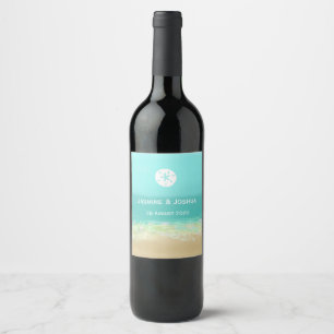 Aqua blue water/painted beach seashore personalize wine label