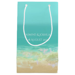 Aqua blue water/painted beach seashore small gift bag