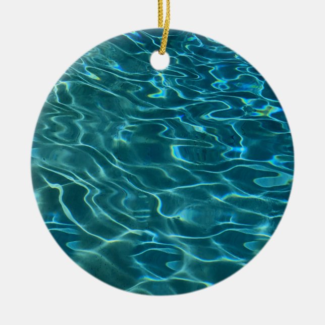 Aqua Blue Water Pattern Ceramic Ornament (Front)