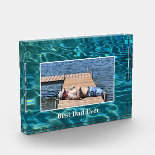 Aqua Blue Water PatternBest Dad Ever Photo Block