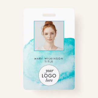 Aqua Blue Watercolor Background Badge