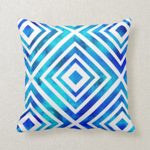 Aqua Blue Watercolor Geometric Throw Pillow