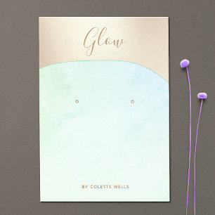 Aqua Blue Watercolor Gold Script Earring Display Business Card