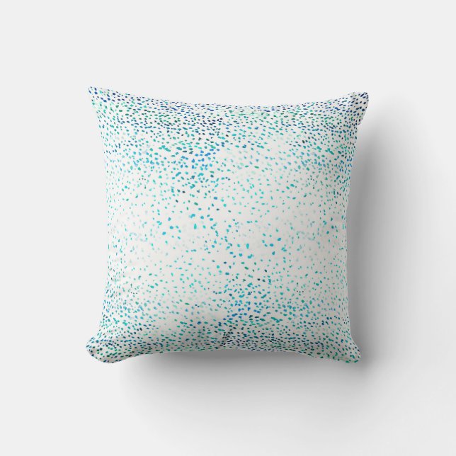 Aqua blue watercolor ombre dots pattern throw pillow (Front)