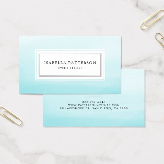 Aqua Blue Watercolor Ombre Modern Business Card