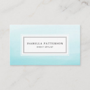 Aqua Blue Watercolor Ombre Modern Business Card